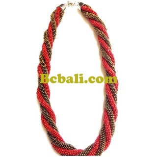 red golden beads necklaces four layer handmade