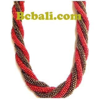 red golden beads necklaces four layer handmade