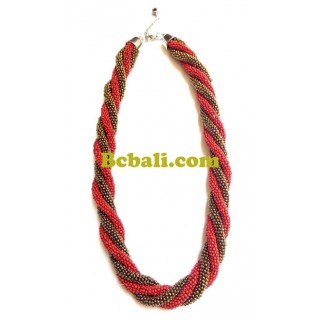 red golden beads necklaces four layer handmade