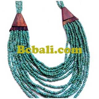 choker bead turquoise necklace multiple strand wood