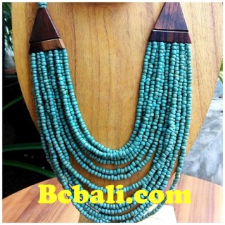 choker bead turquoise necklace multiple strand wood