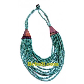 choker bead turquoise necklace multiple strand wood