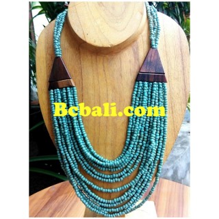 choker bead turquoise necklace multiple strand wood