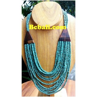 choker bead turquoise necklace multiple strand wood