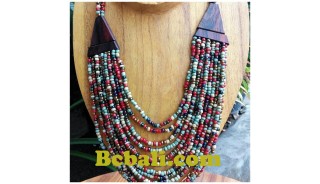 two color necklace chokers seed bead wood ethnic 