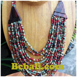 two color necklace chokers seed bead wood ethnic 