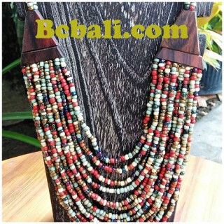 two color necklace chokers seed bead wood ethnic 