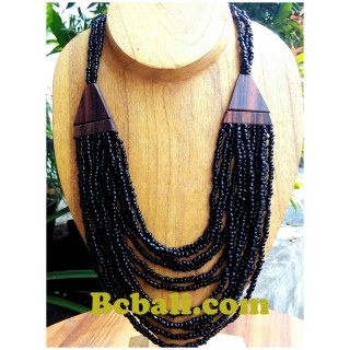 necklace choker multiple bead strand with wood