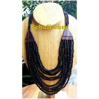 necklace choker multiple bead strand with wood