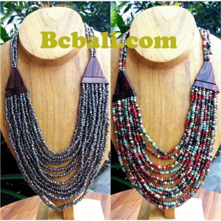 two color necklace chokers seed bead wood ethnic 