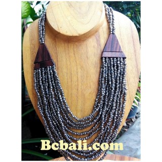 two color necklace chokers seed bead wood ethnic 