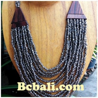 two color necklace chokers seed bead wood ethnic 