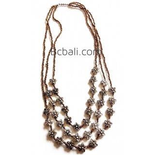 golden glass beads flowers necklaces triangle strand