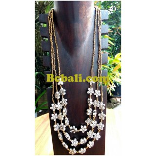 golden glass beads flowers necklaces triangle strand