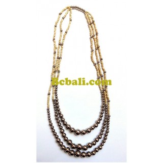 natural beaige bead necklaces triangle strand boll metal