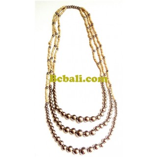 natural beaige bead necklaces triangle strand boll metal