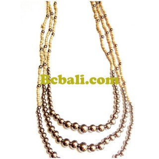 natural beaige bead necklaces triangle strand boll metal