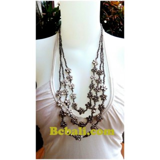 silver bead triangle strand flowers necklace fashion