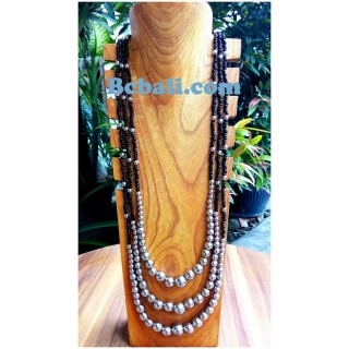 three layer necklaces bead metal boll silver