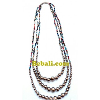 mix glass beads three strand fashion necklaces multi color