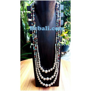 mix glass beads three strand fashion necklaces multi color