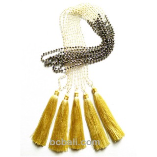 natural beige color crystal necklaces pendant tassels