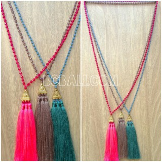 3color triangle chrome tassels necklaces bead crystal bali