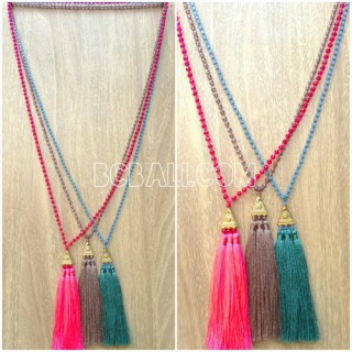 3color triangle chrome tassels necklaces bead crystal bali