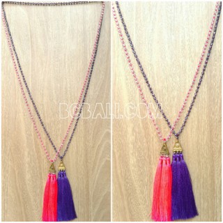 3color triangle chrome tassels necklaces bead crystal