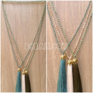 3color pendant tassels necklaces crystal bead bali