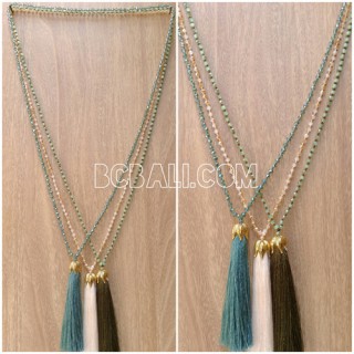 3color pendant tassels necklaces crystal bead bali