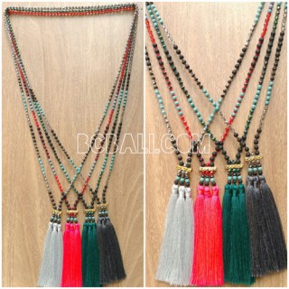 crystal bead stone tassel triangle necklace 4color