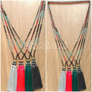 crystal bead stone tassel triangle necklace 4color