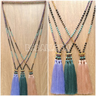 crystal bead stone tassel triangle necklaces designs