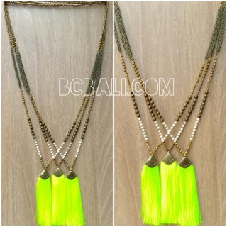 long chain necklace antique bronce tassels beads 