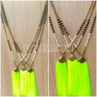 long chain necklace antique bronce tassels beads 