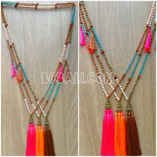 mala wooden beads stone tassels triangle pendant