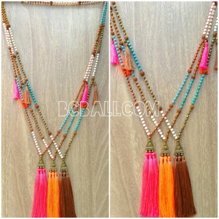 mala wooden beads stone tassels triangle pendant