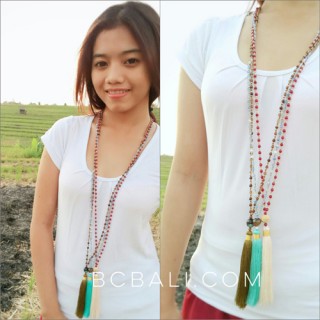 bali glass ceramic beads long seeds tassels necklaces 