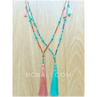 beads turquoise tassels necklaces pendant handmade