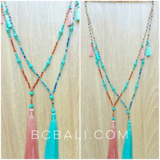 beads turquoise tassels necklaces pendant handmade