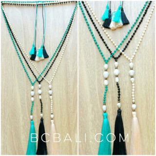 fresh water pearls with crystal beads tassels jewelry necklace 