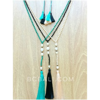 fresh water pearls with crystal beads tassels jewelry necklace 