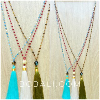 bali glass ceramic beads long seeds tassels necklaces 