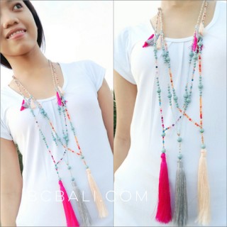 glass beads with turquoise tassels necklaces long