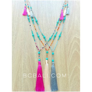 glass beads with turquoise tassels necklaces long