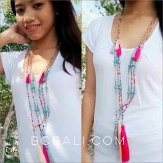 glass beads with turquoise tassels necklaces long