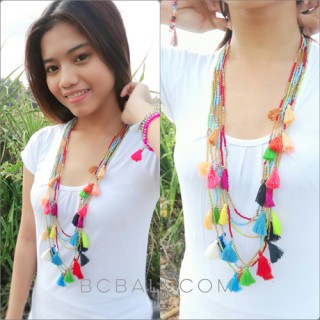 long seeds beading necklaces multiple tassels pendant bali