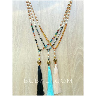 rudraksha wood necklaces tassels with glass beads