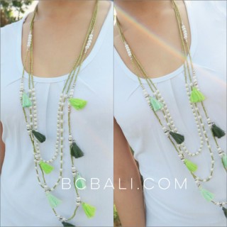 tassels necklaces beads triple fresh pearls strand bali